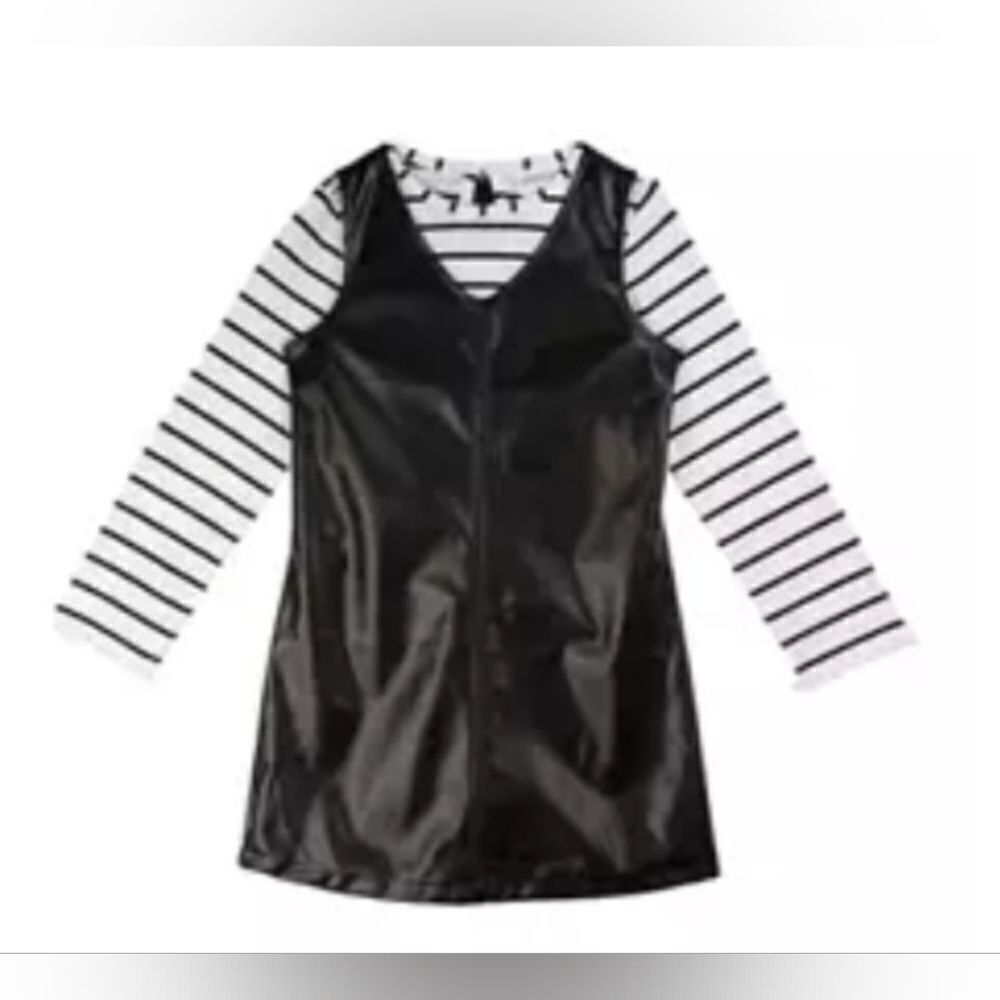 Tween Diva Girls Faux Leather Jumper Dress set NWT sz 10 Black